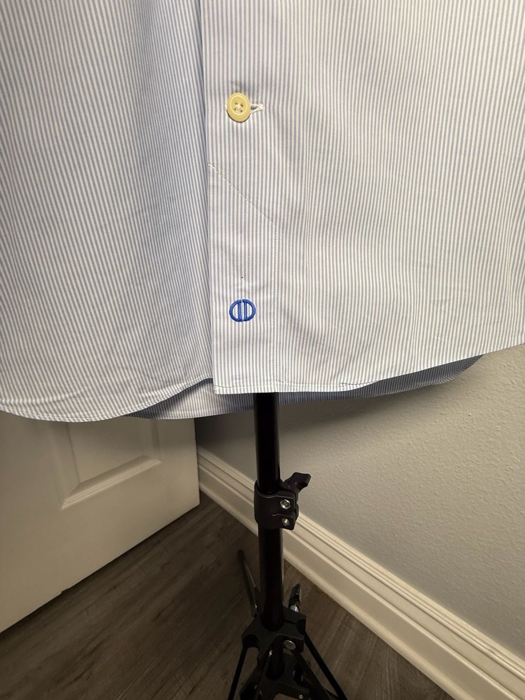 David Donahue Dress Shirt Blue White Striped Cotton Long Sleeve Trim 3