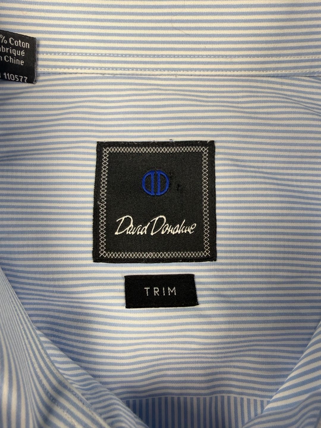 David Donahue Dress Shirt Blue White Striped Cotton Long Sleeve Trim 4
