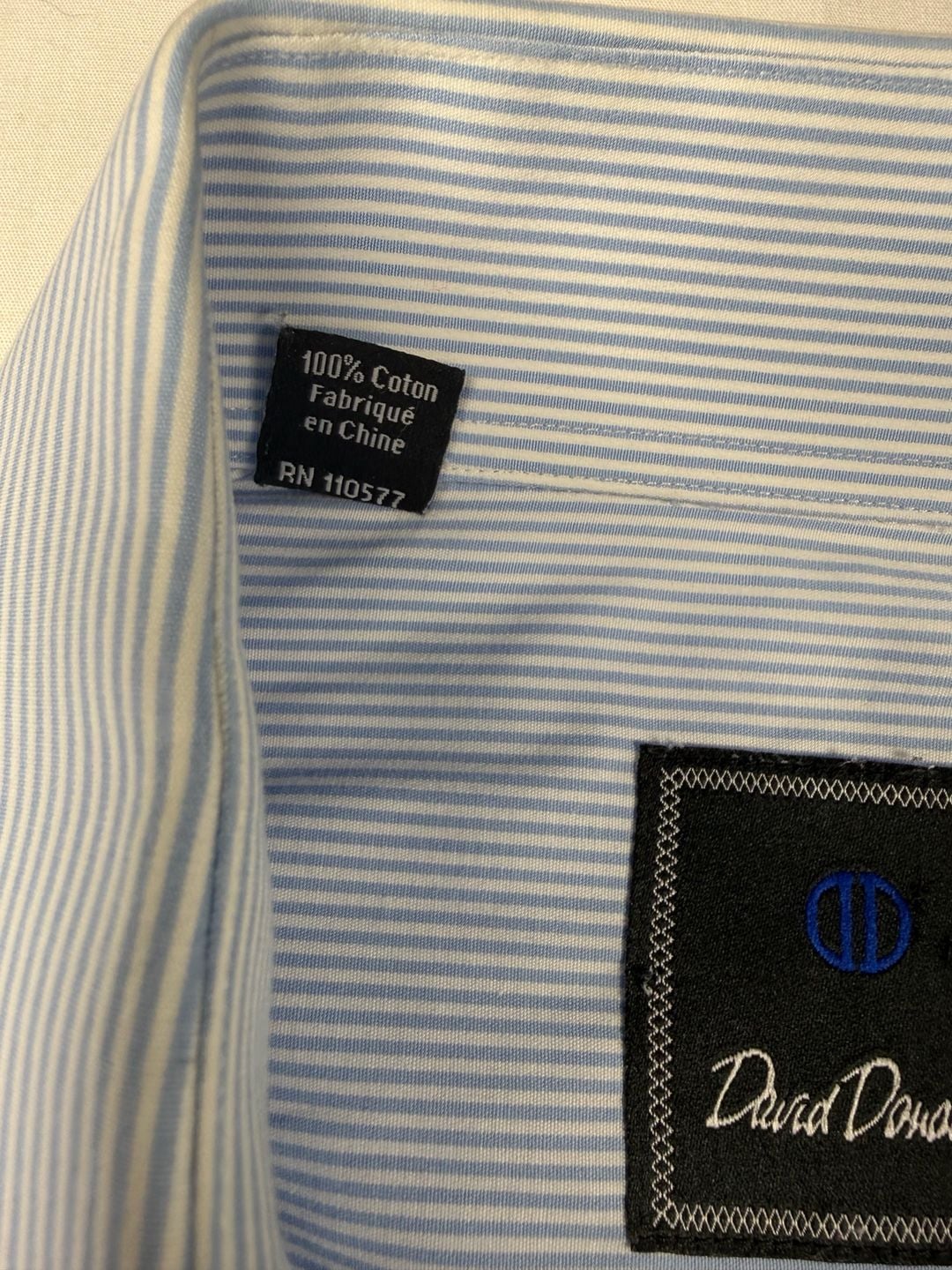 David Donahue Dress Shirt Blue White Striped Cotton Long Sleeve Trim 5
