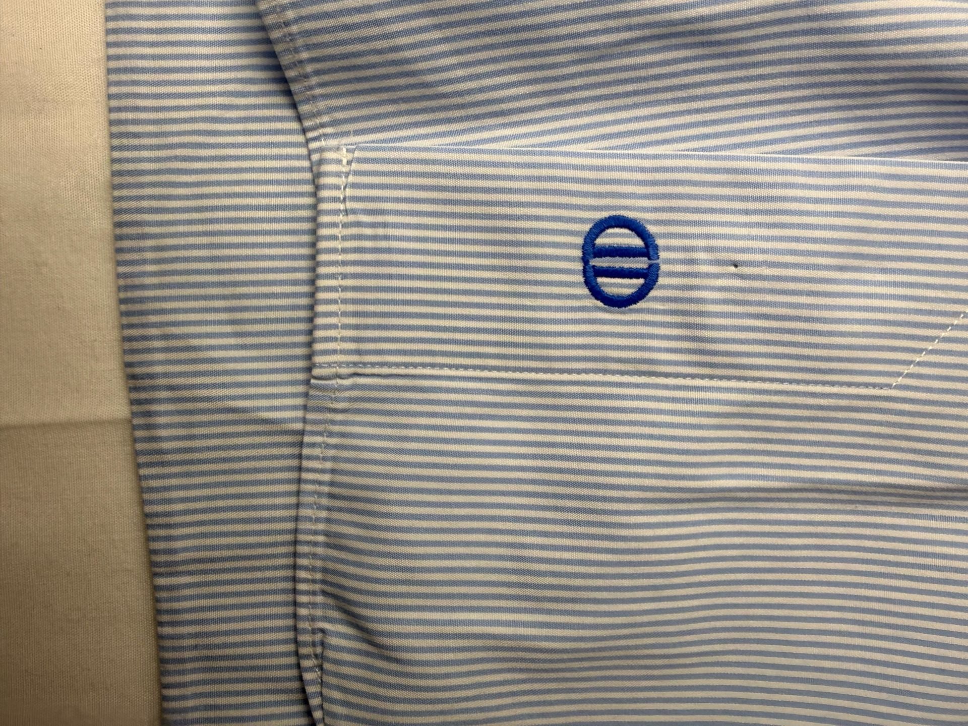 David Donahue Dress Shirt Blue White Striped Cotton Long Sleeve Trim 6