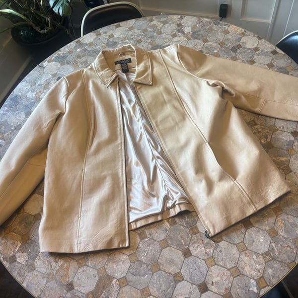 Dialogue Leather Jacket Size 1X Cream Zip Front