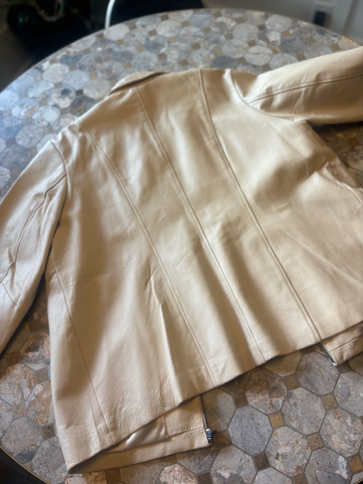 Dialogue Leather Jacket Size 1X Cream Zip Front 12