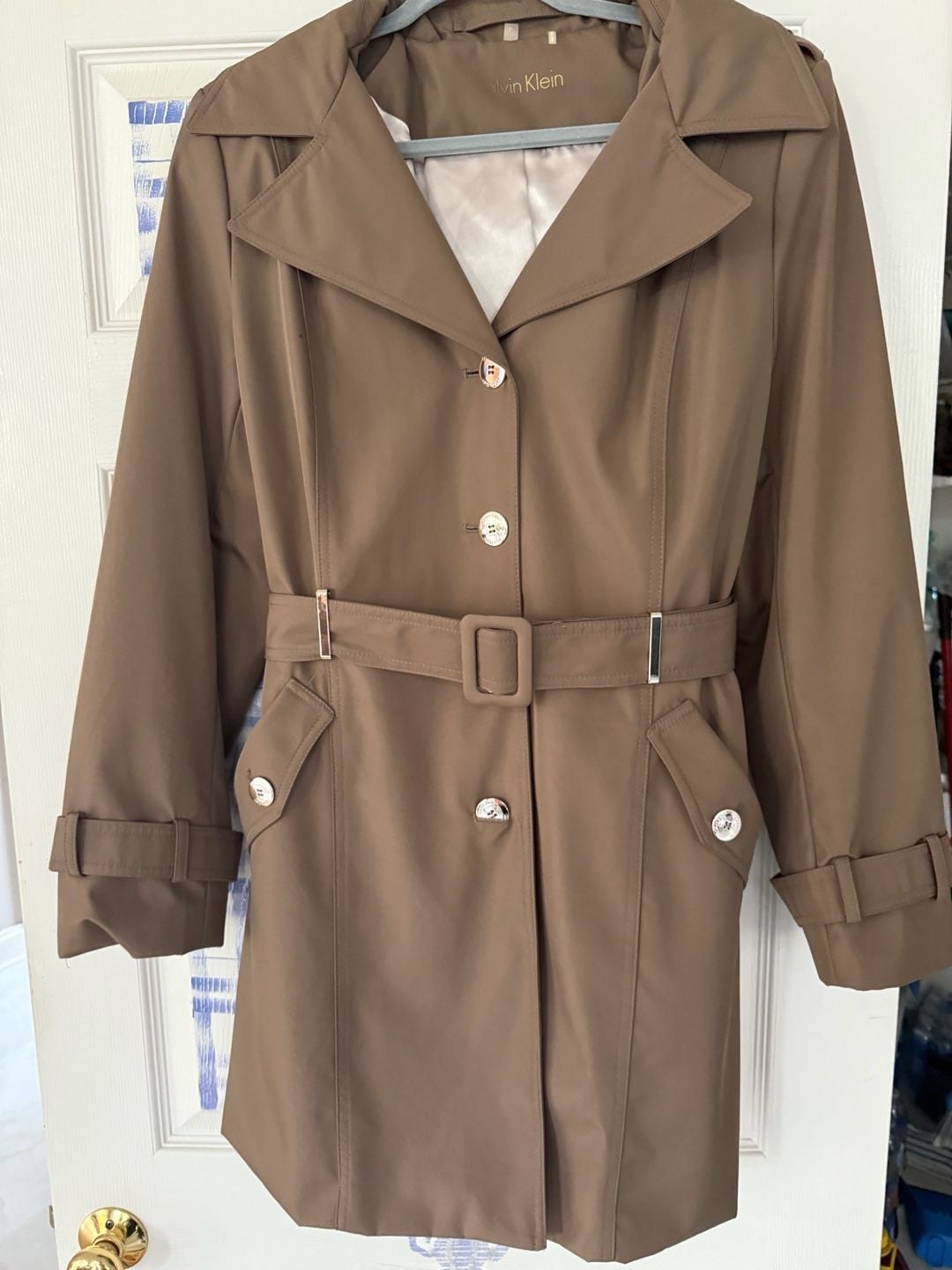 Calvin Klein Womens Mocha Brown Belted Trench Coat 3