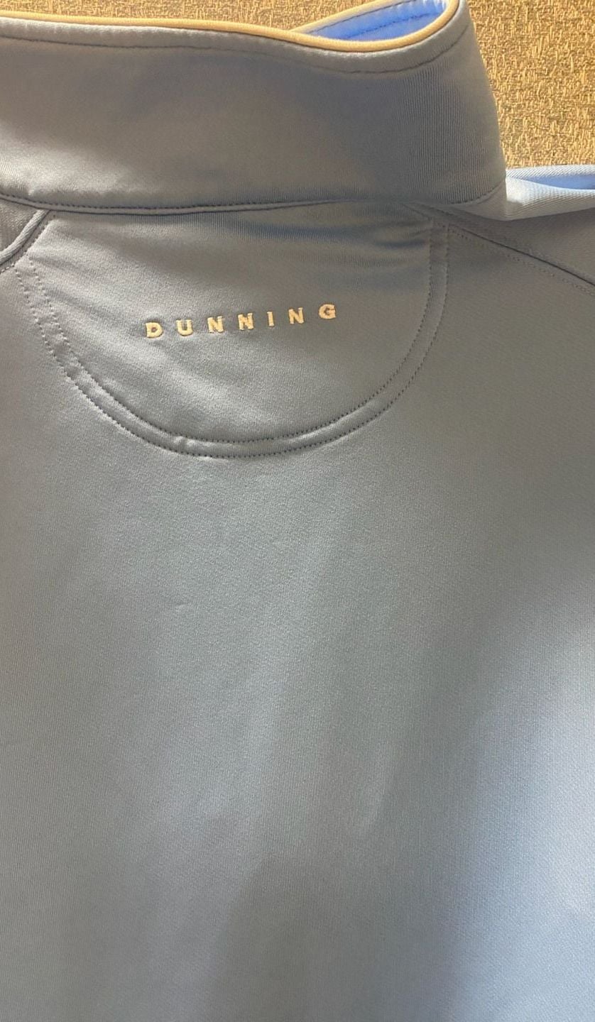 Dunning Golf - Half Zip Airy Blue Nylon throw over.  Timber Banks Logo on the sleeve.  8