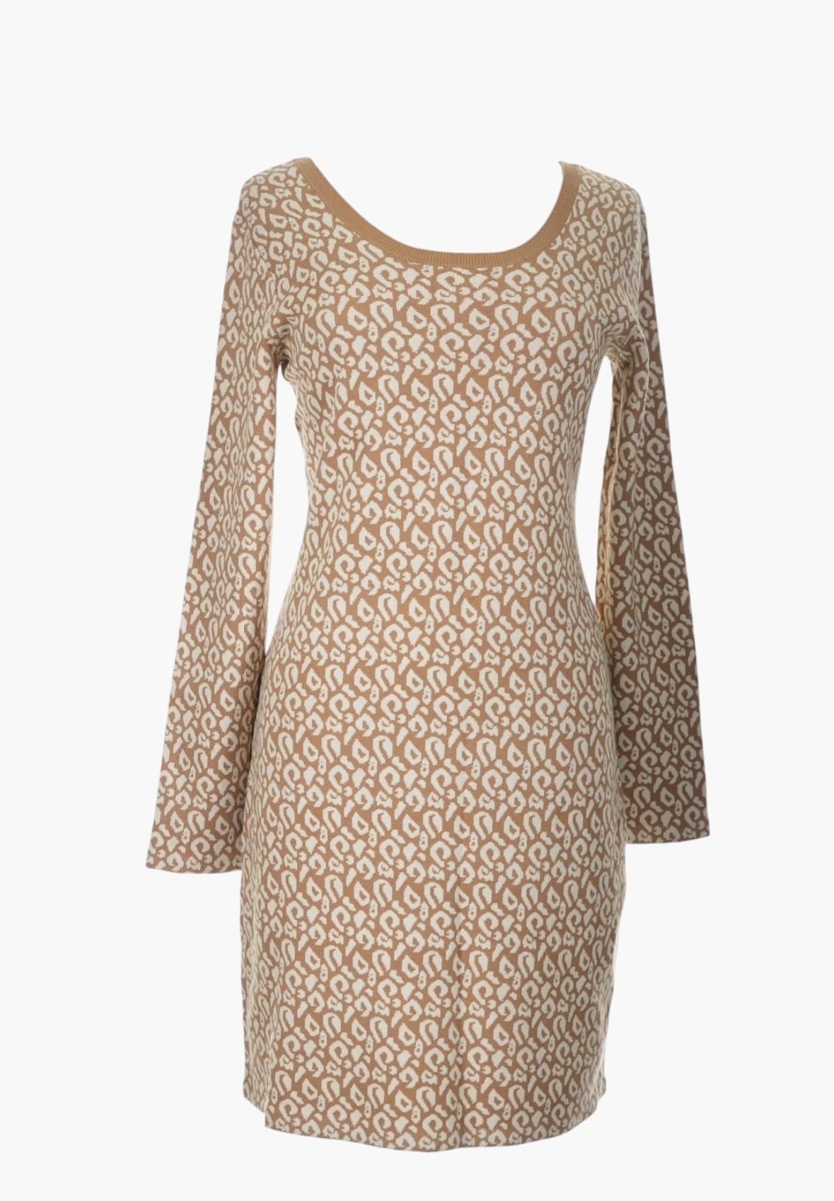 Banana Republic Print Sweater Dress Size L Tan Ivory Long Sleeve 2