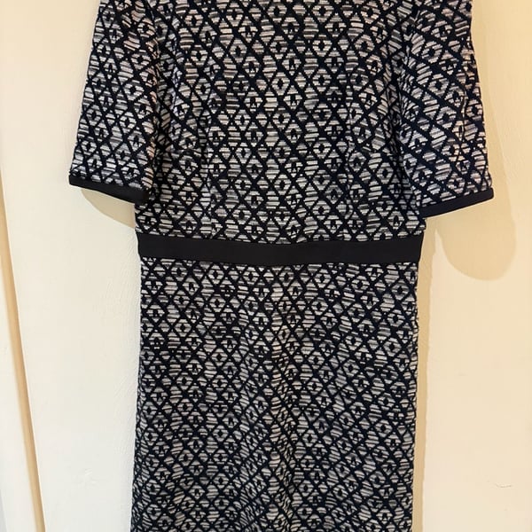 Vince Camuto Black And White Diamond Jacquard Knit Dress