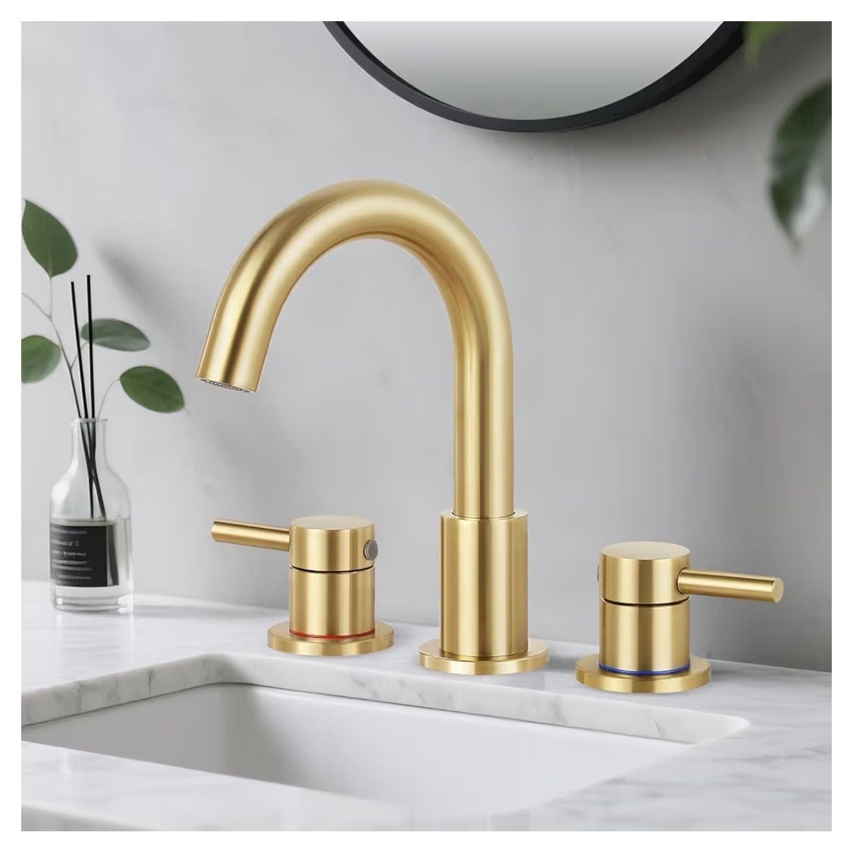 Brushed Gold Widespread Bathroom Faucet 3-Hole Sink Mixer Tap 1