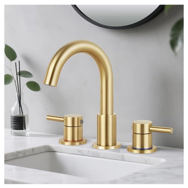 Brushed Gold Widespread Bathroom Faucet 3-Hole Sink Mixer Tap