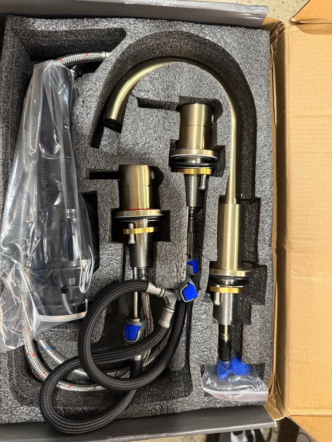 Brushed Gold Widespread Bathroom Faucet 3-Hole Sink Mixer Tap 3