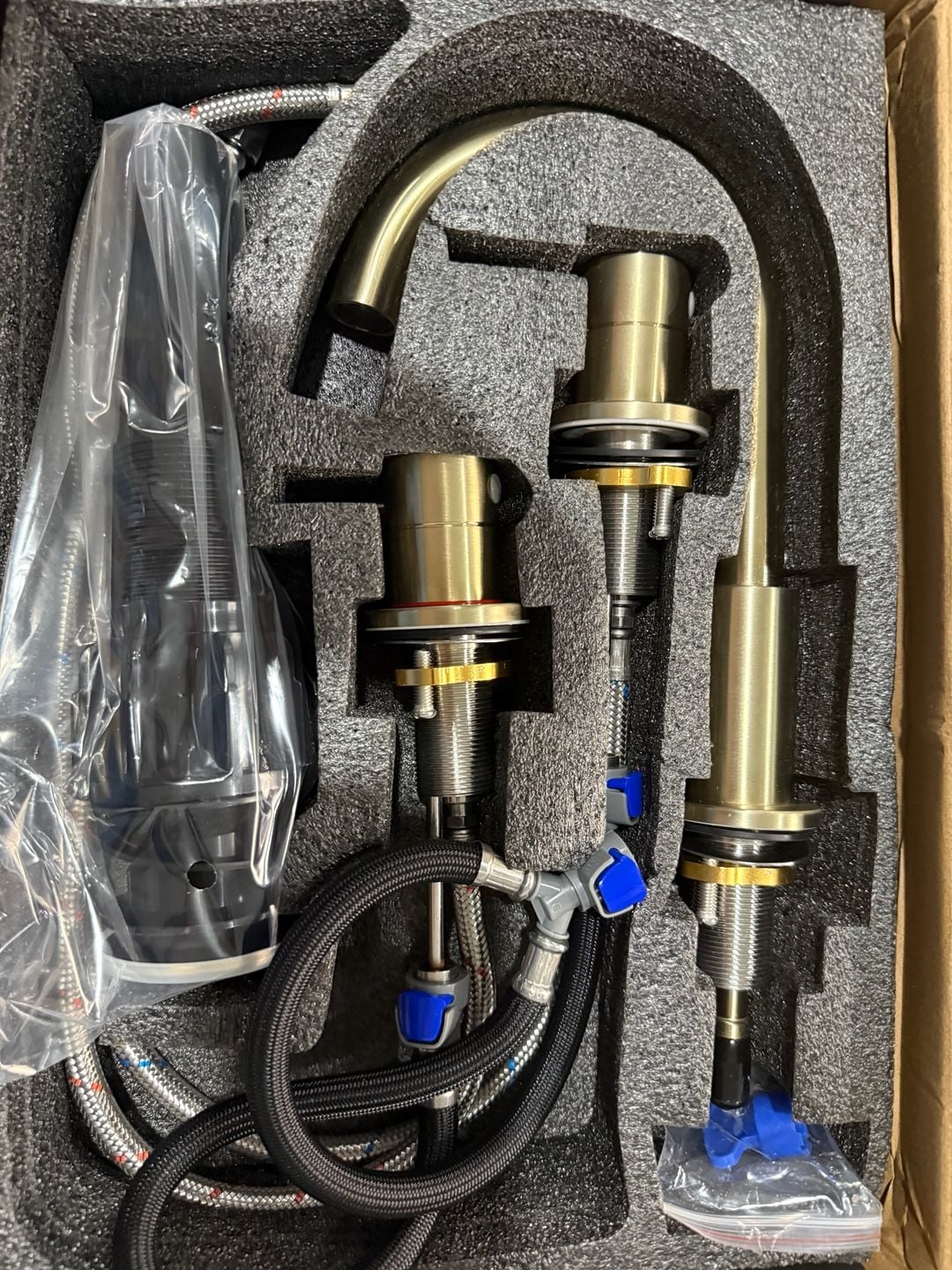 Brushed Gold Widespread Bathroom Faucet 3-Hole Sink Mixer Tap 5