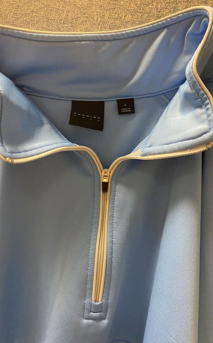 Dunning Golf - Half Zip Airy Blue Nylon throw over.  Timber Banks Logo on the sleeve.  13