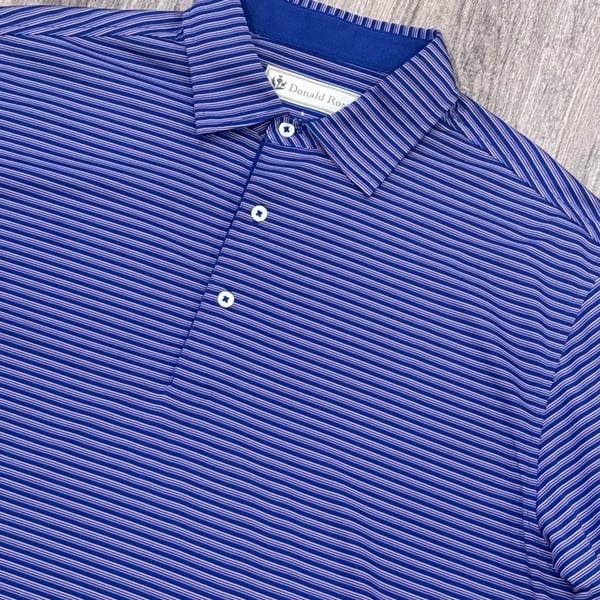 Donald Ross Polo Shirt Size L Blue Multi-Stripe Performance Golf