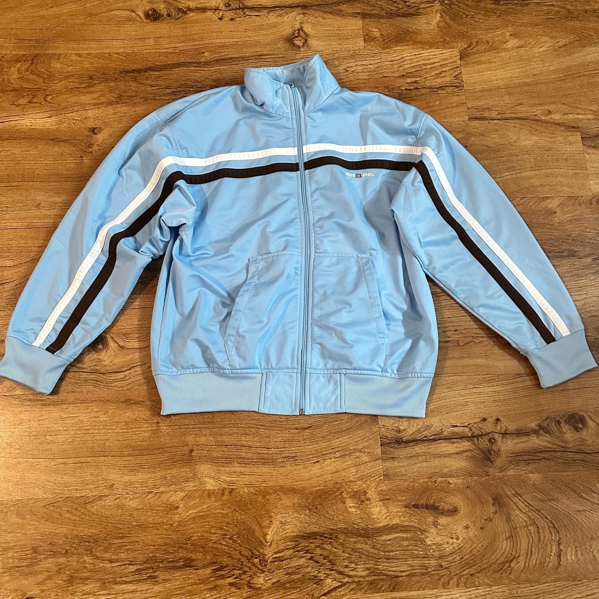 BHPC Track Jacket Size Large Light Blue Striped Full Zip 2