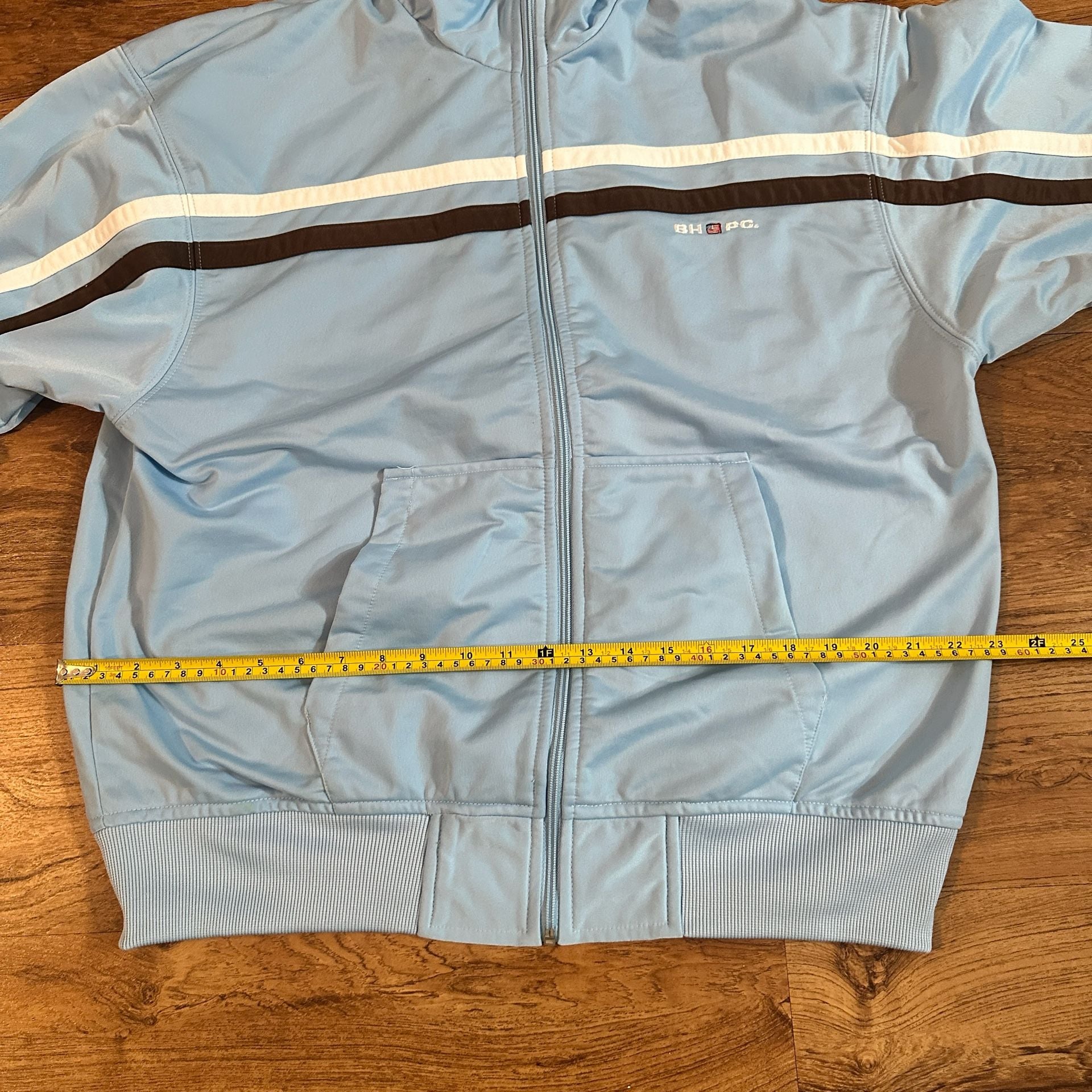BHPC Track Jacket Size Large Light Blue Striped Full Zip 4