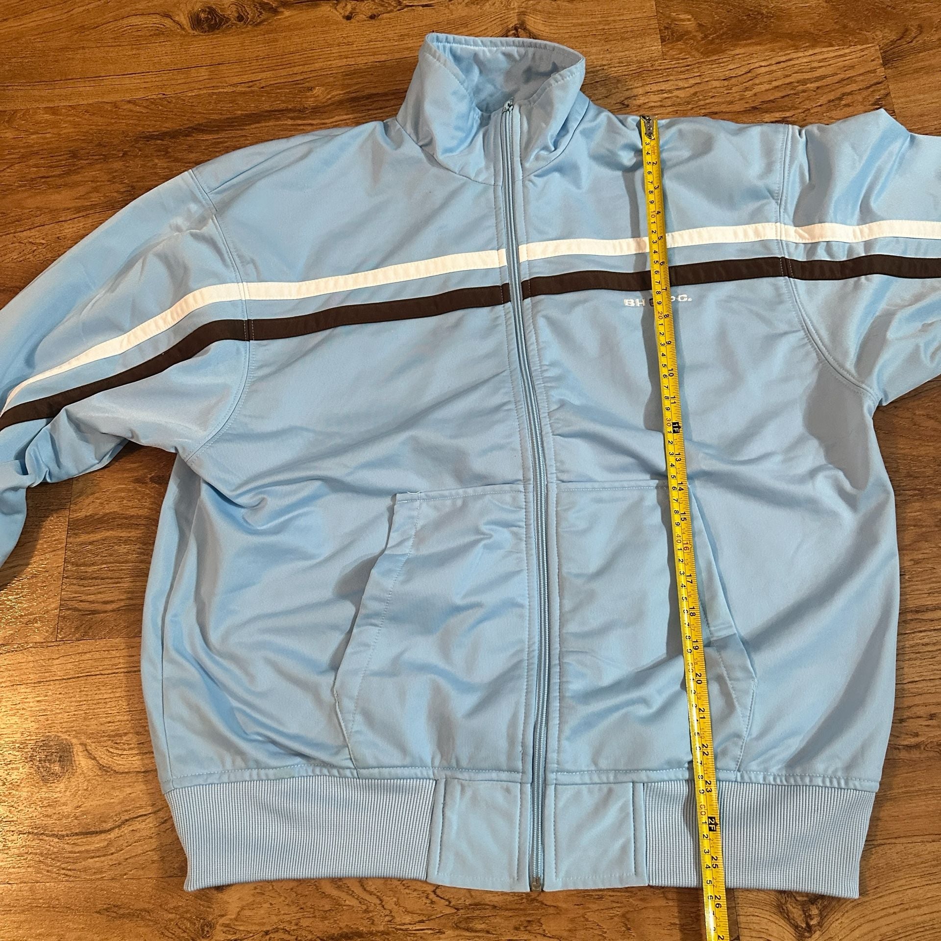 BHPC Track Jacket Size Large Light Blue Striped Full Zip 5