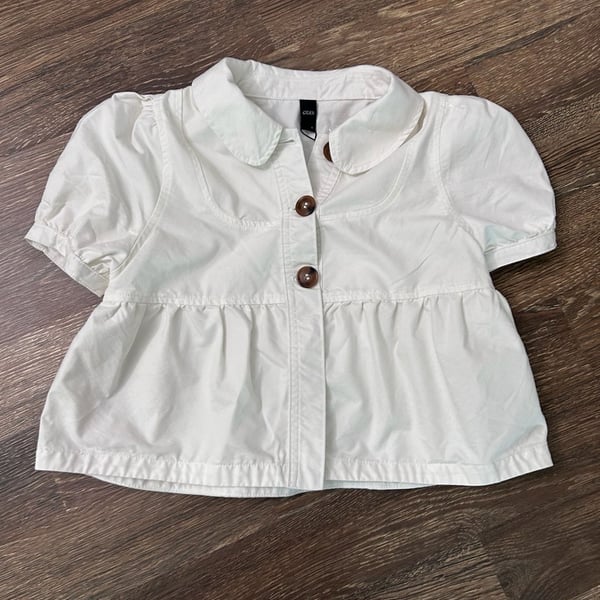 Cider Peter Pan Collar Peplum Blouse Size S White Short Puff Sleeve