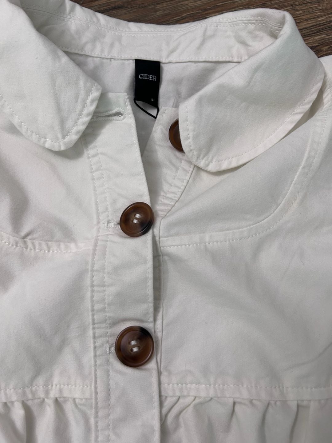 Cider Peter Pan Collar Peplum Blouse Size S White Short Puff Sleeve 3