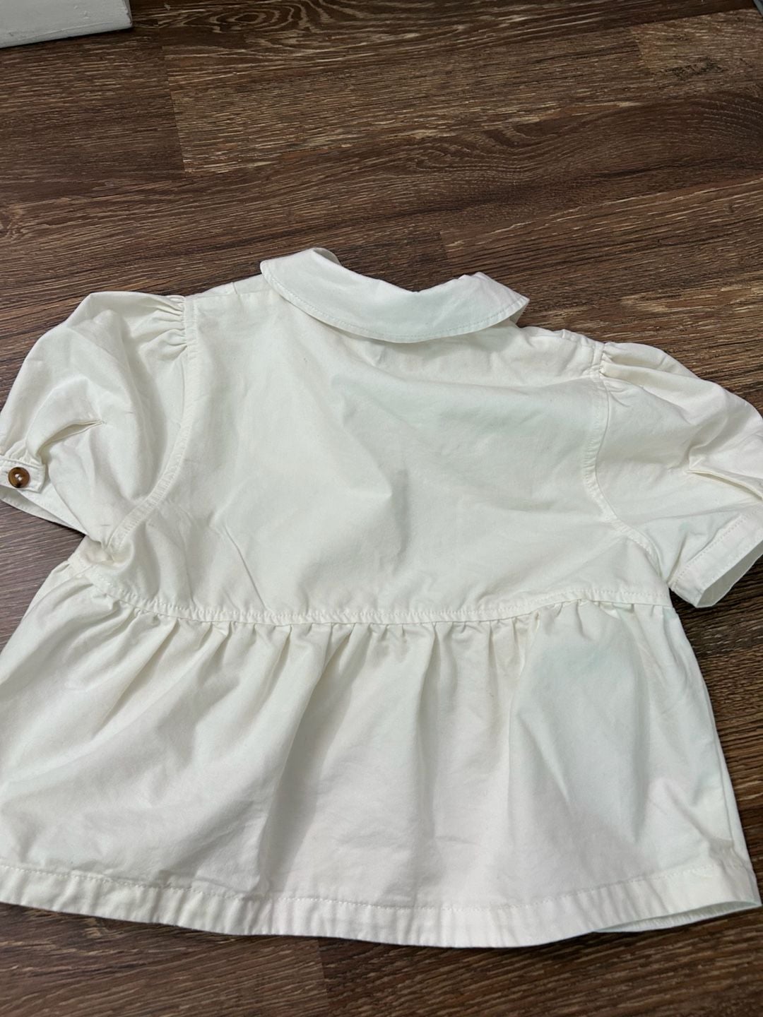 Cider Peter Pan Collar Peplum Blouse Size S White Short Puff Sleeve 6