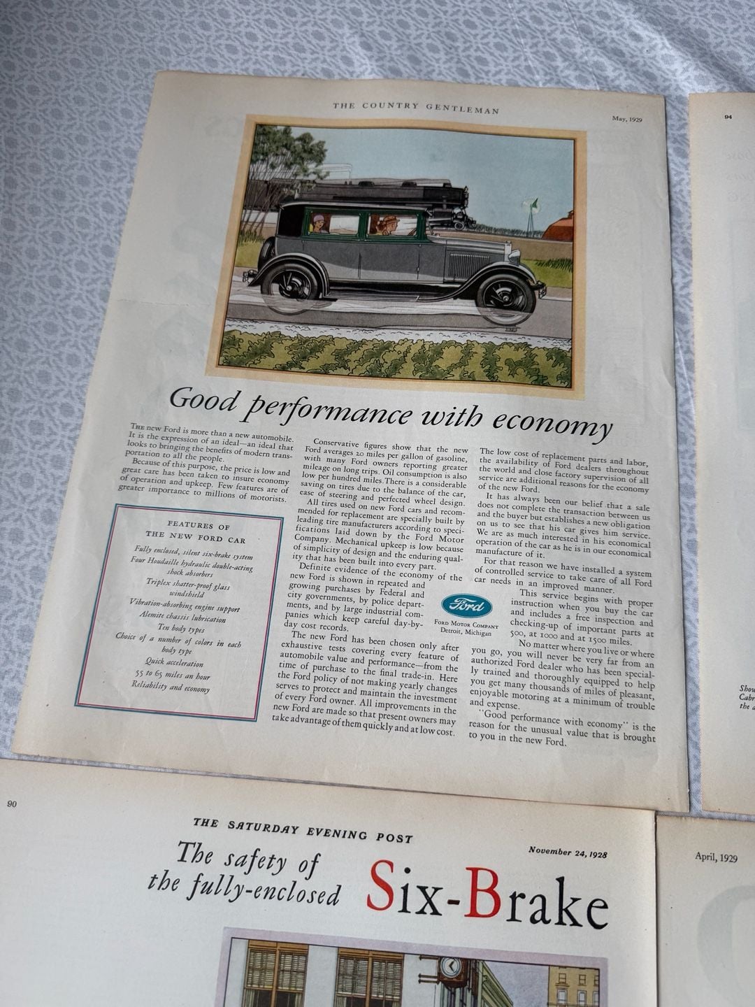 Vintage 1928 1929 Ford Model A Magazine Print Ad Lot 11 Pieces Car Art Decor  11