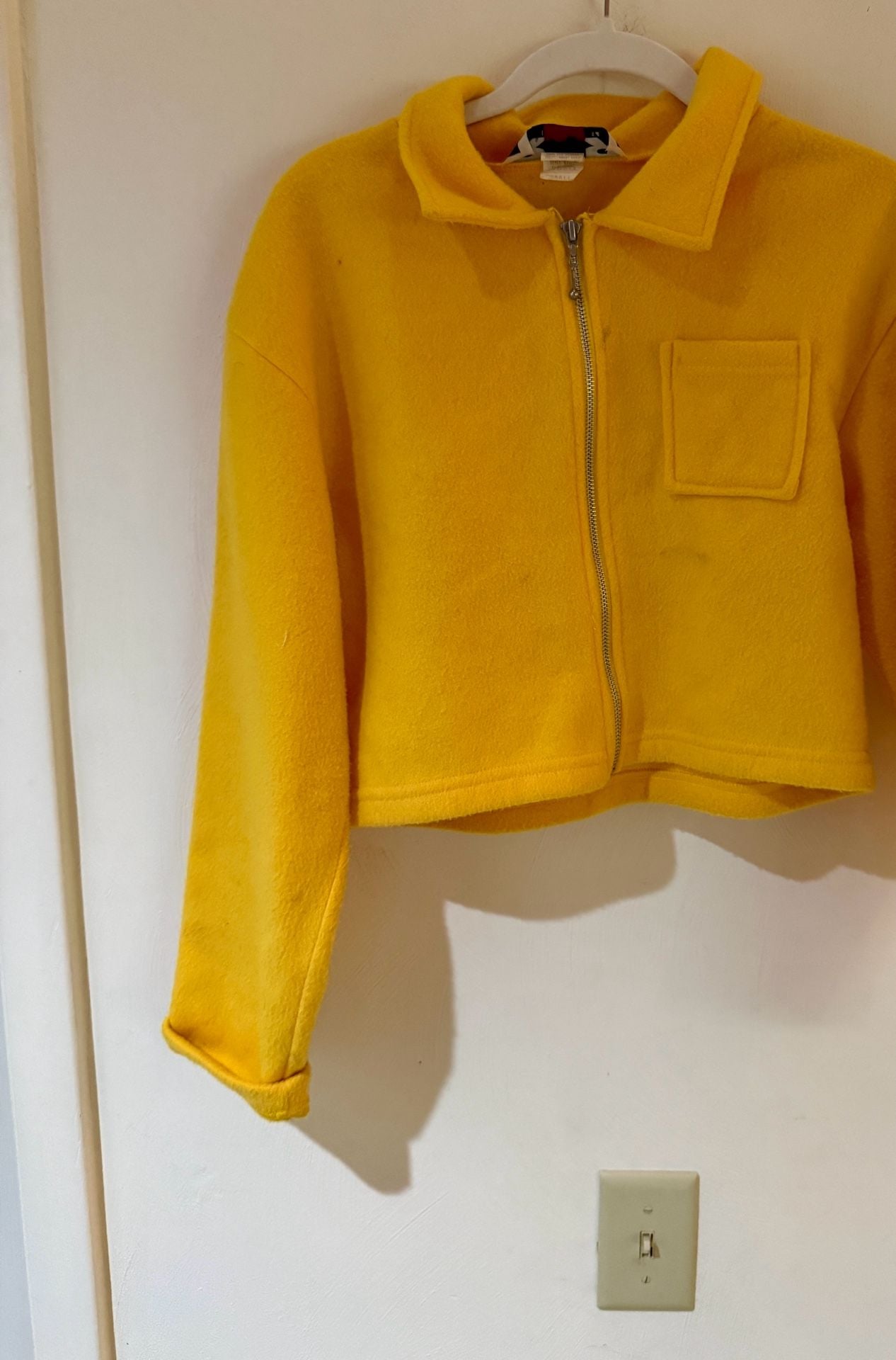 Vintage R4R Rave 4 Real Jacket Womens S Yellow Cropped Fuzzy Zip Made USA 90s 2