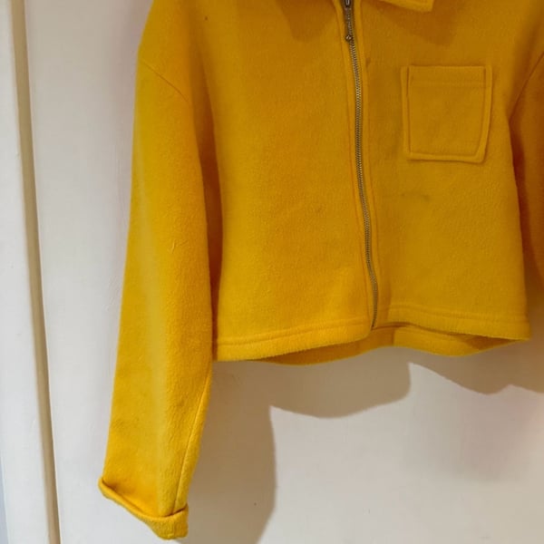 Vintage R4R Rave 4 Real Jacket Womens S Yellow Cropped Fuzzy Zip Made USA 90s