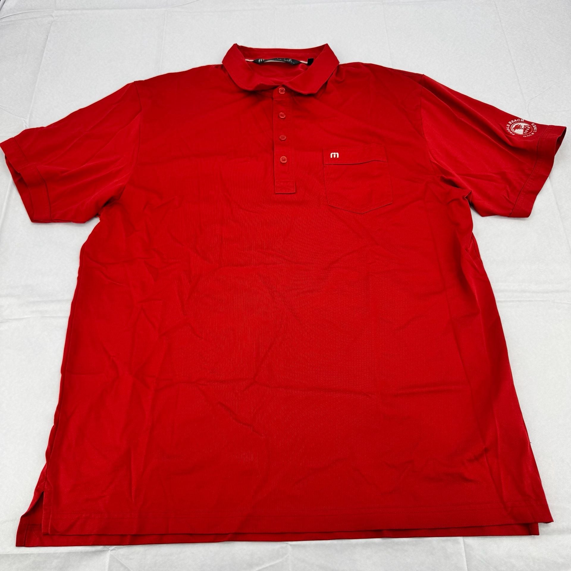 Travis Mathew Shirt Mens XL Red Striped Golf Short Sleeve Logo Preppy Casual 2