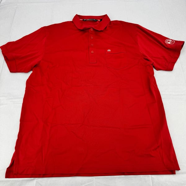 Travis Mathew Shirt Mens XL Red Striped Golf Short Sleeve Logo Preppy Casual