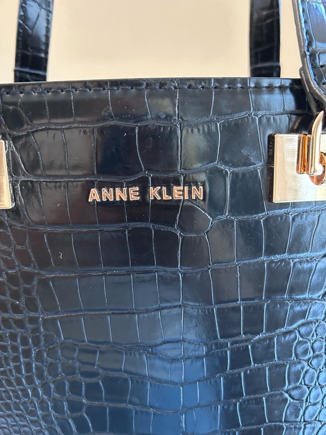 Anne Klein Black Croc Embossed Satchel Handbag 3