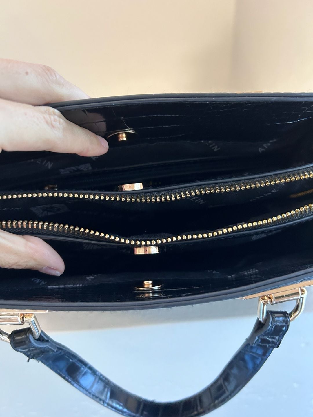 Anne Klein Black Croc Embossed Satchel Handbag 5