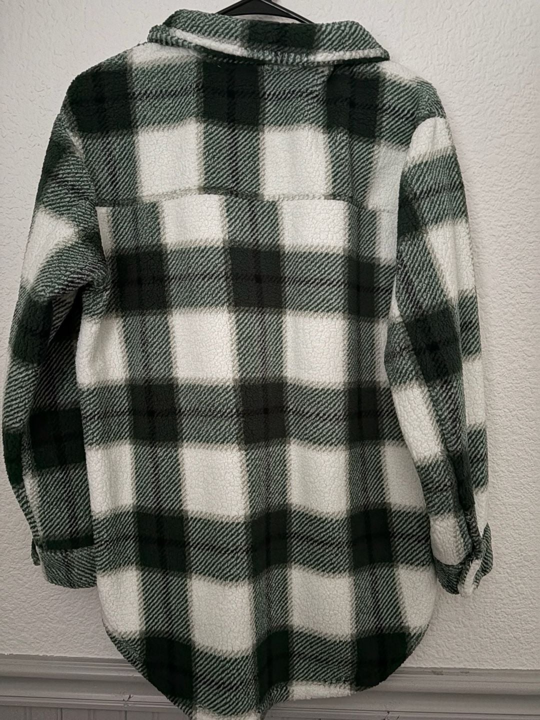 Como Blu Plaid Sherpa Shacket Green White 3