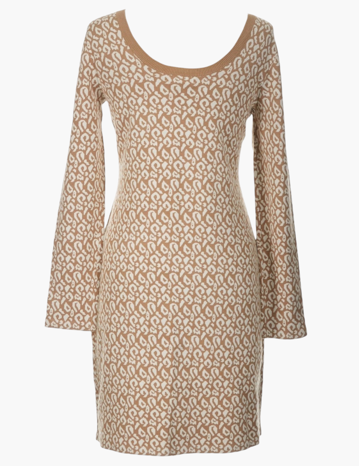 Banana Republic Print Sweater Dress Size L Tan Ivory Long Sleeve 4