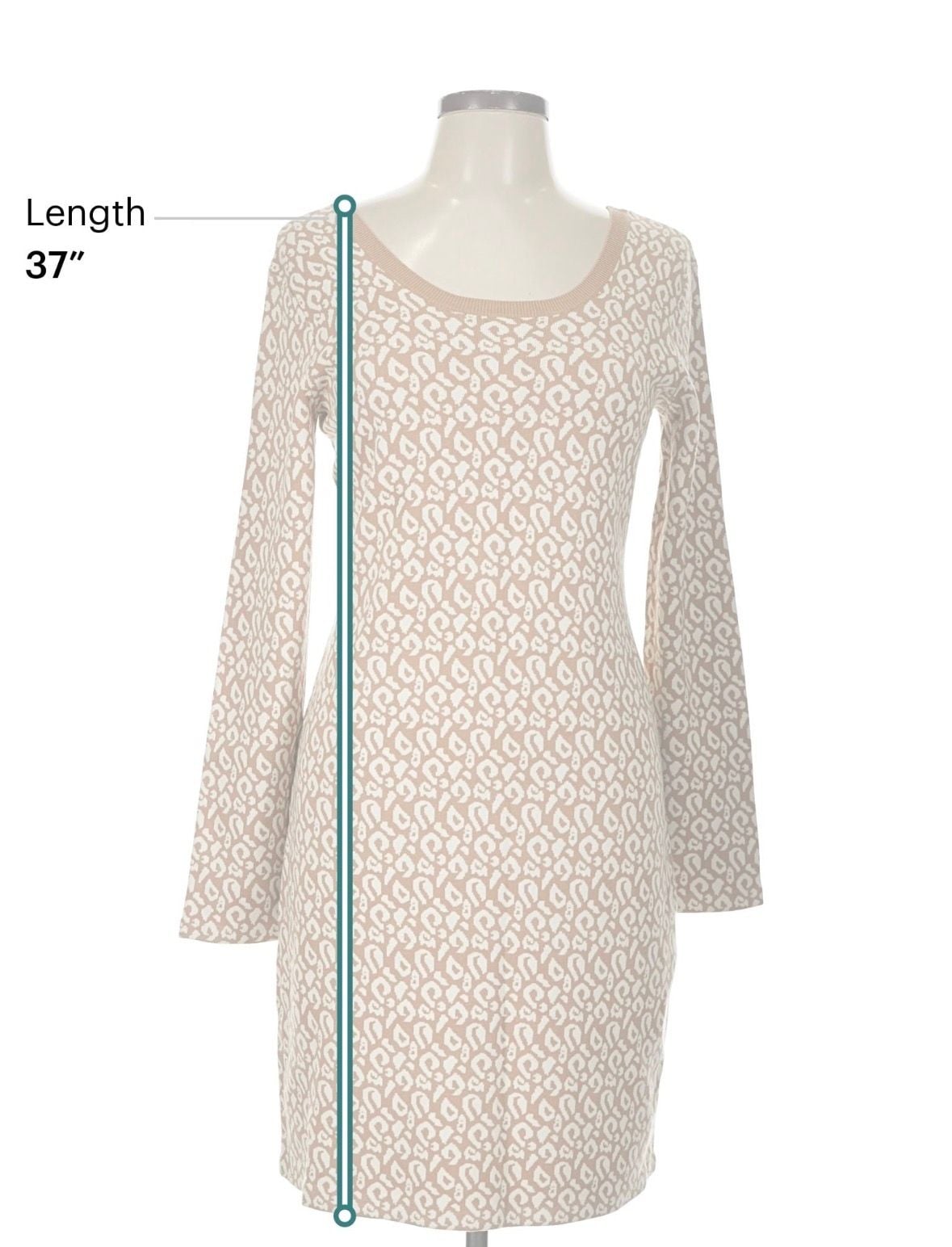 Banana Republic Print Sweater Dress Size L Tan Ivory Long Sleeve 7