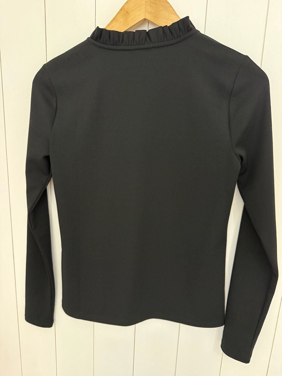 Ann Taylor Ruffle Neck Top Size XS Black Long Sleeve Blouse 3