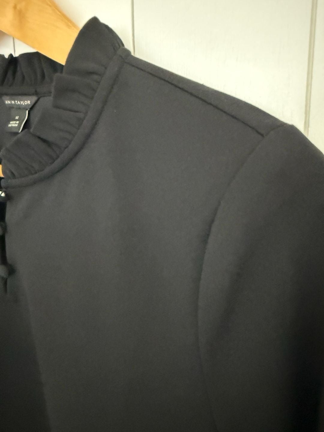 Ann Taylor Ruffle Neck Top Size XS Black Long Sleeve Blouse 5