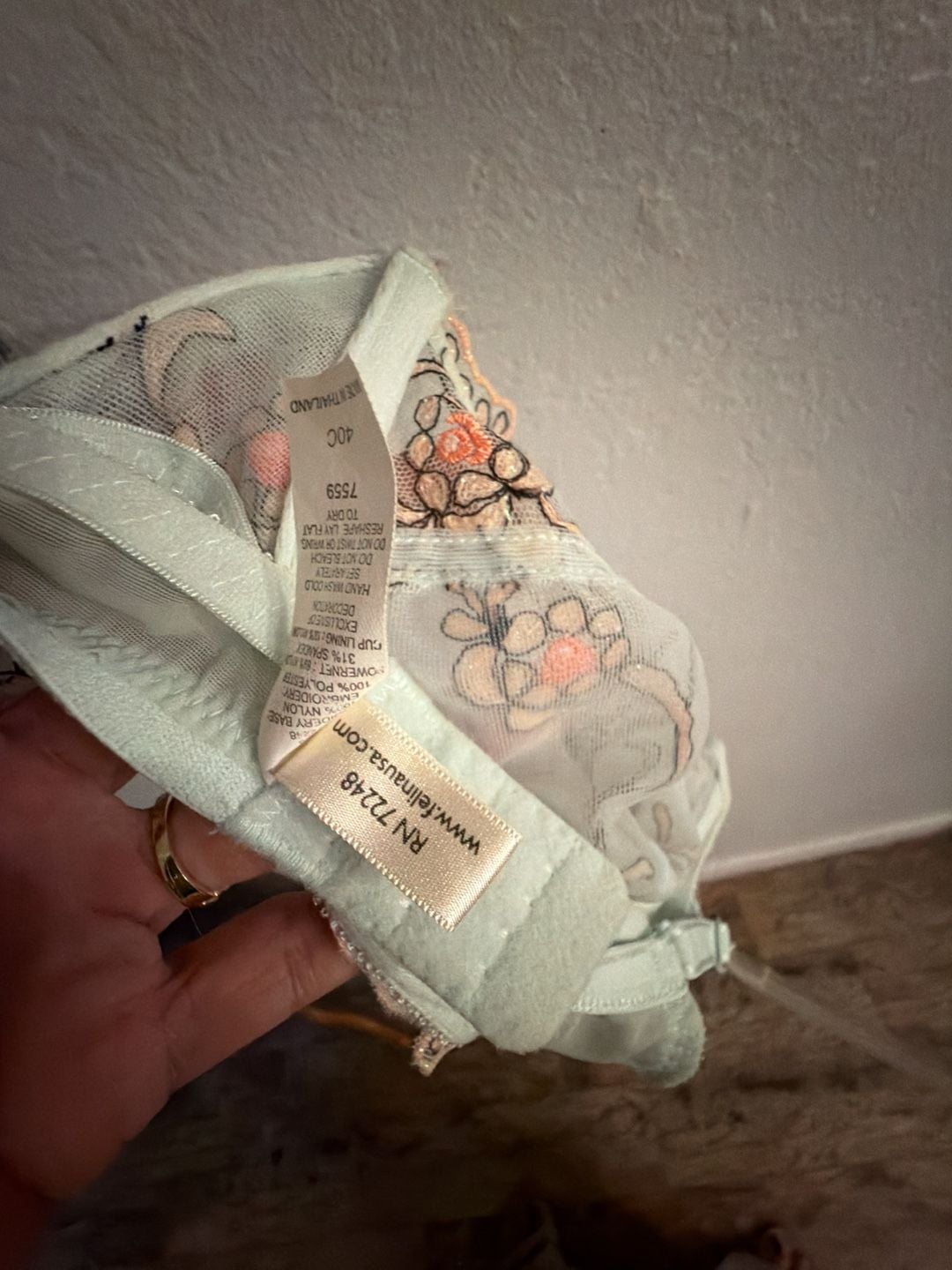 Felina Lingerie Embroidered Underwire Bra Size 40C Mint Green Floral 7