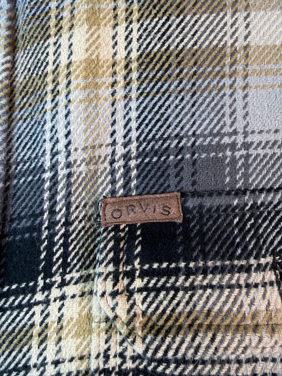 Orvis Plaid Flannel Shirt Size Large Grey Black Yellow Long Sleeve 5