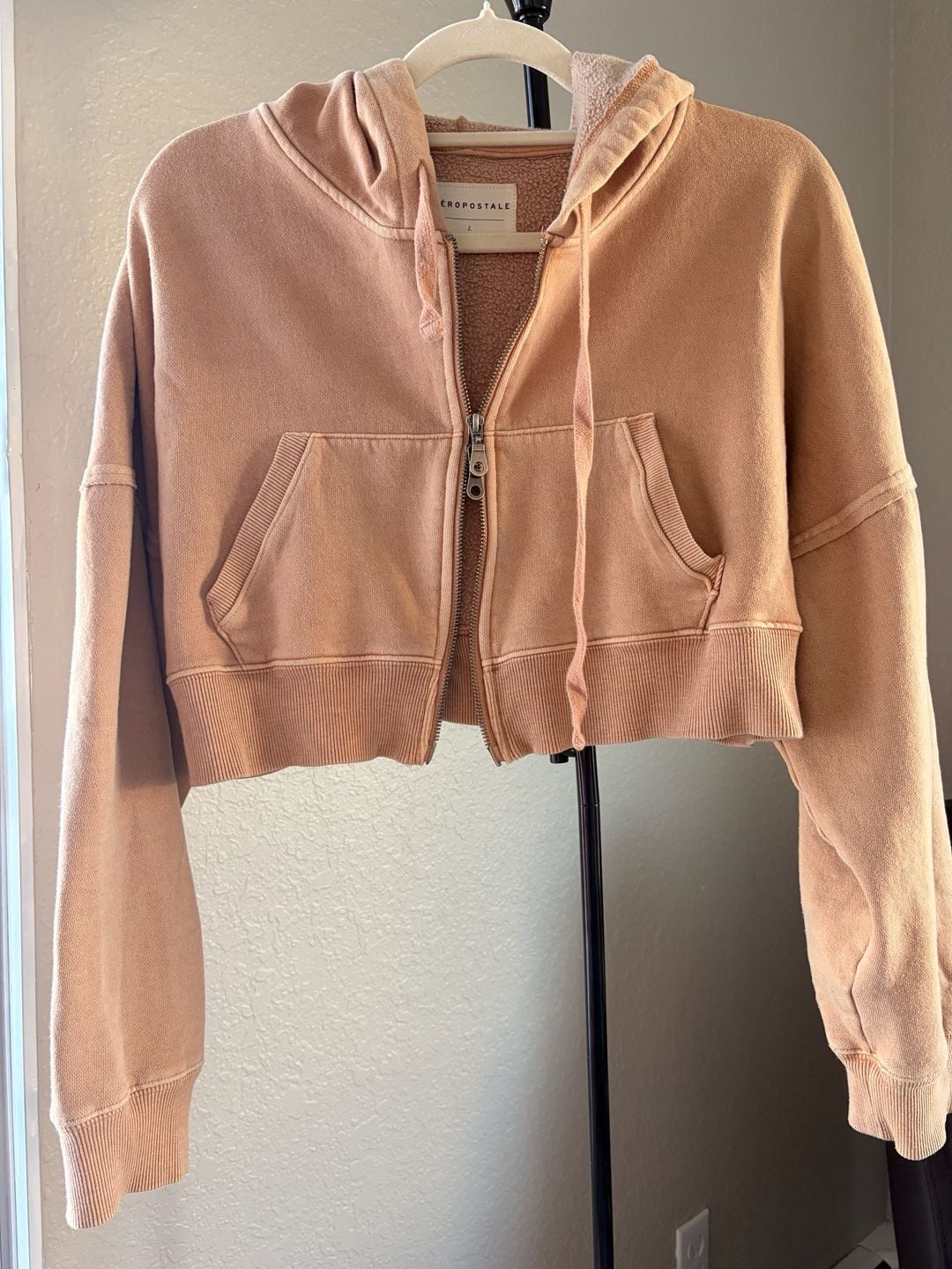 Aeropostale Cropped Zip Up Hoodie Size L Tan 6