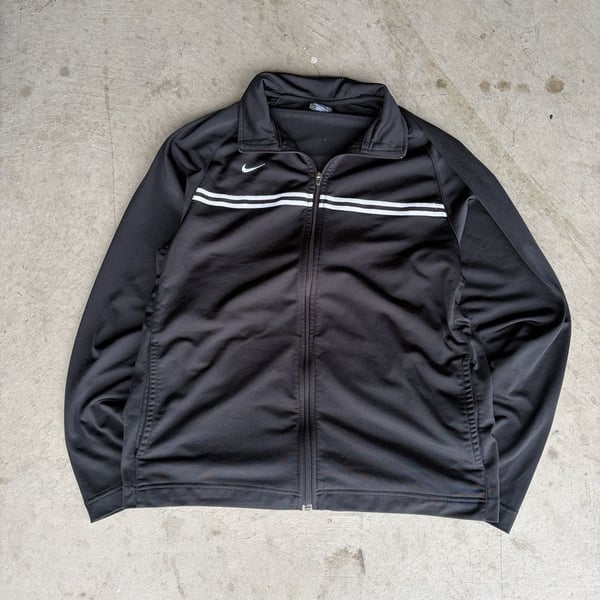 Nike Track Jacket Size M Black Double Striped Chest Full Zip