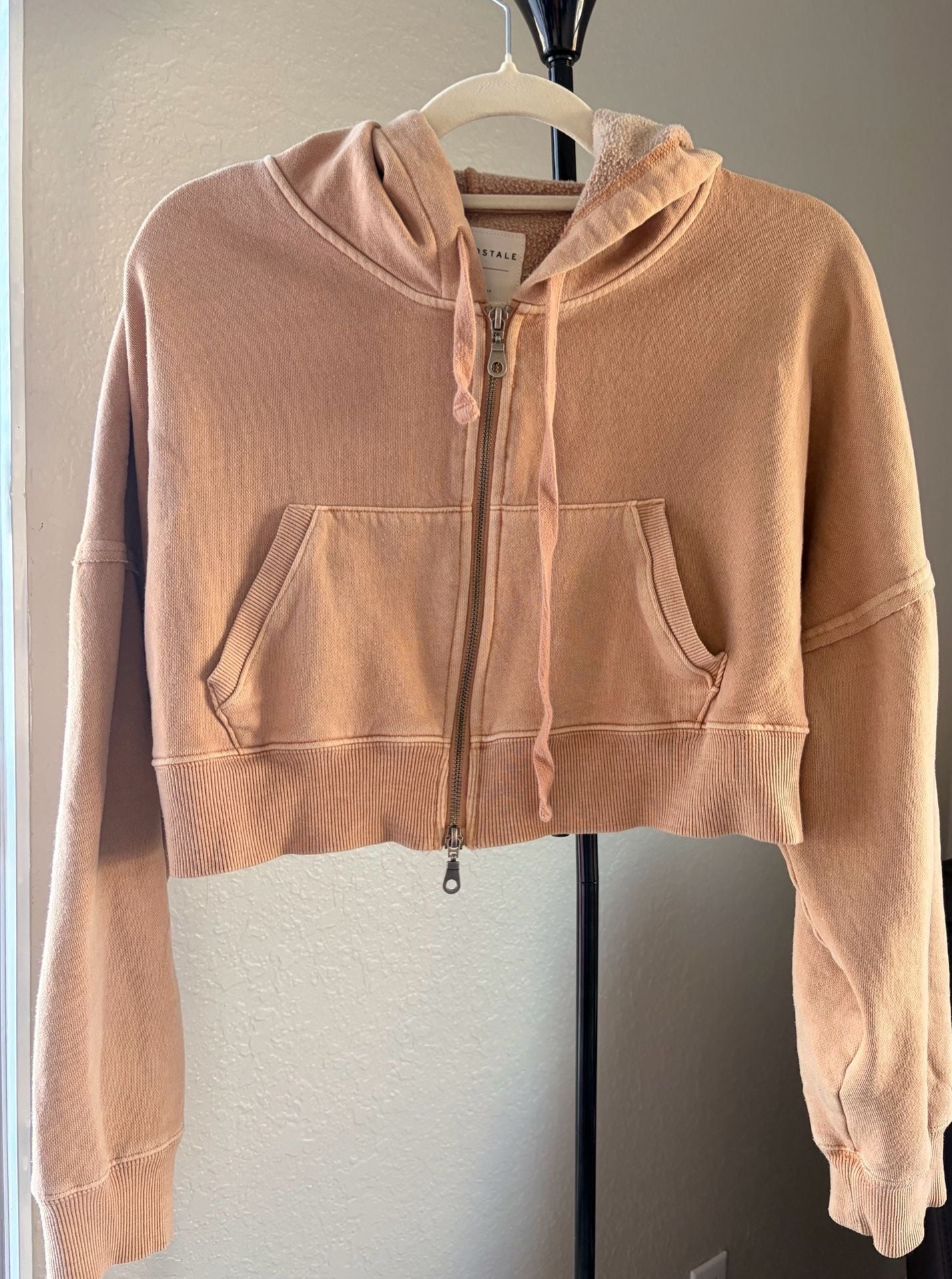 Aeropostale Cropped Zip Up Hoodie Size L Tan 2