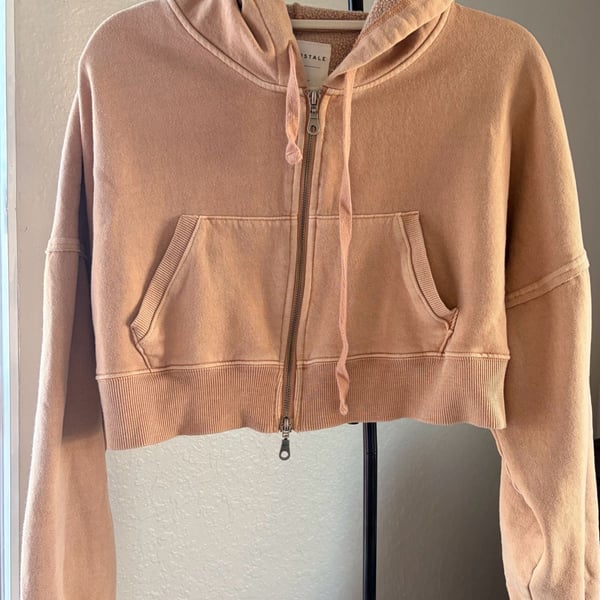 Aeropostale Cropped Zip Up Hoodie Size L Tan
