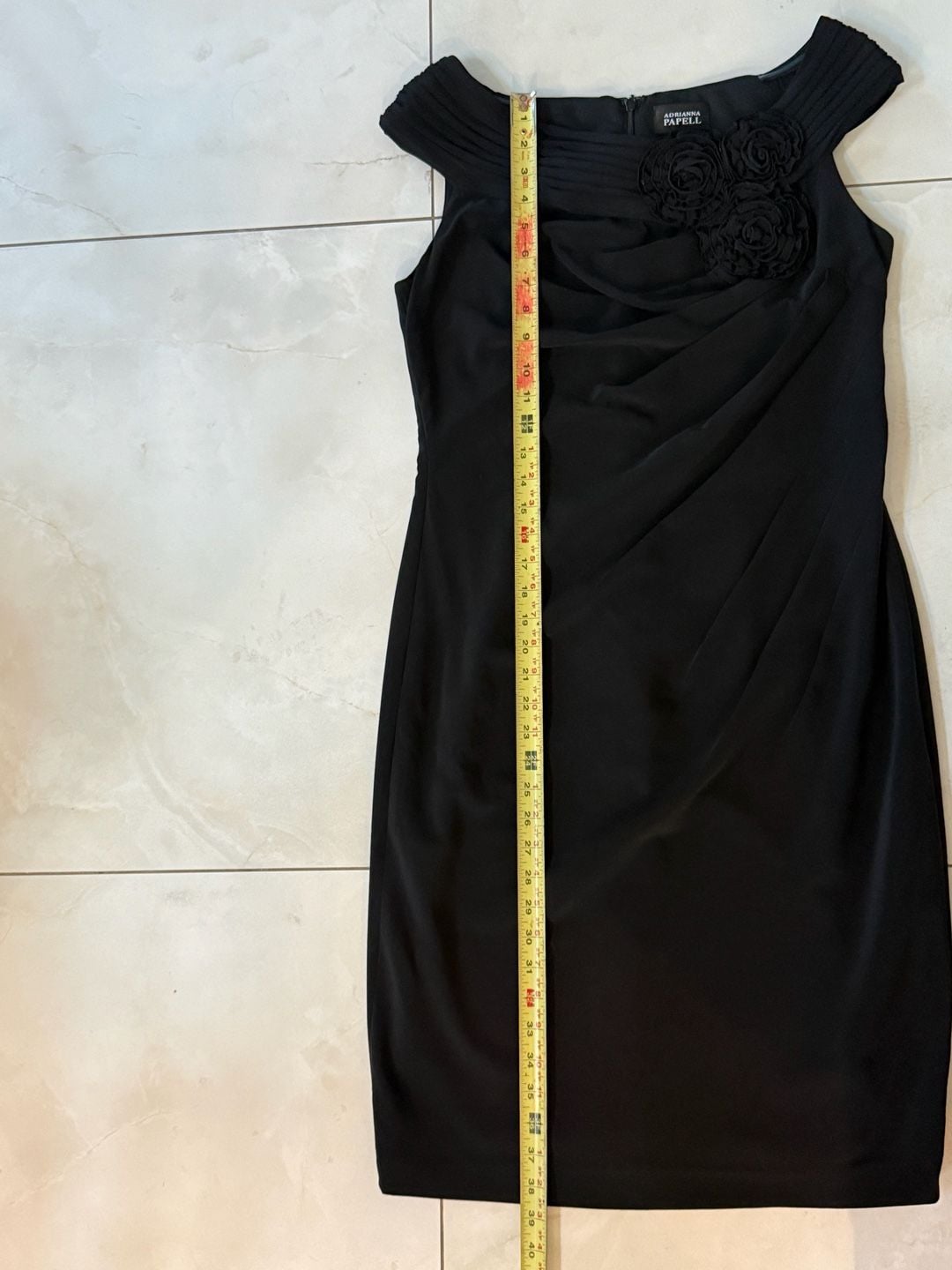 Adrianna Papell Black Off-The-Shoulder Ruched Sheath Dress with Rosette Details 7