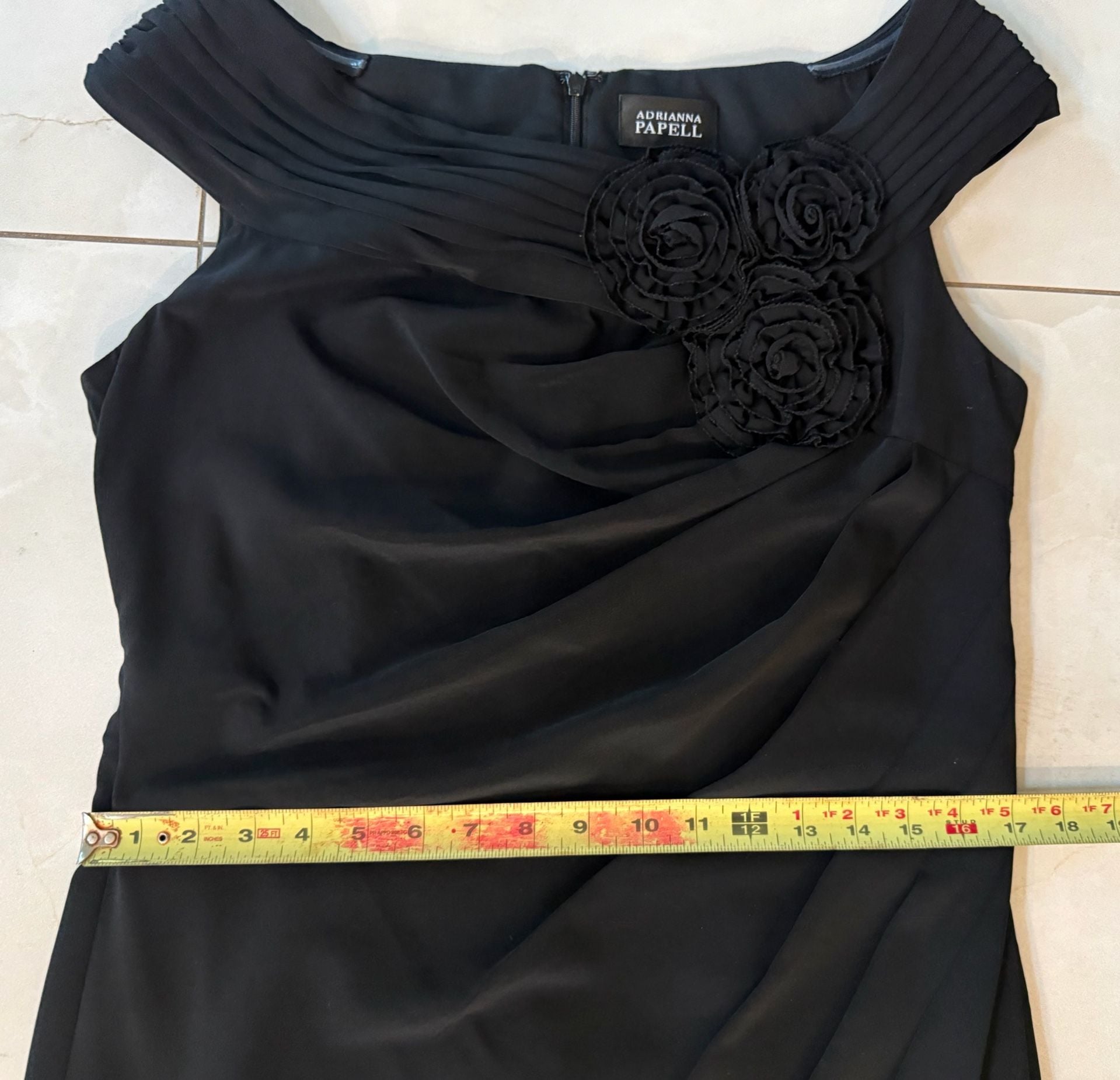 Adrianna Papell Black Off-The-Shoulder Ruched Sheath Dress with Rosette Details 9