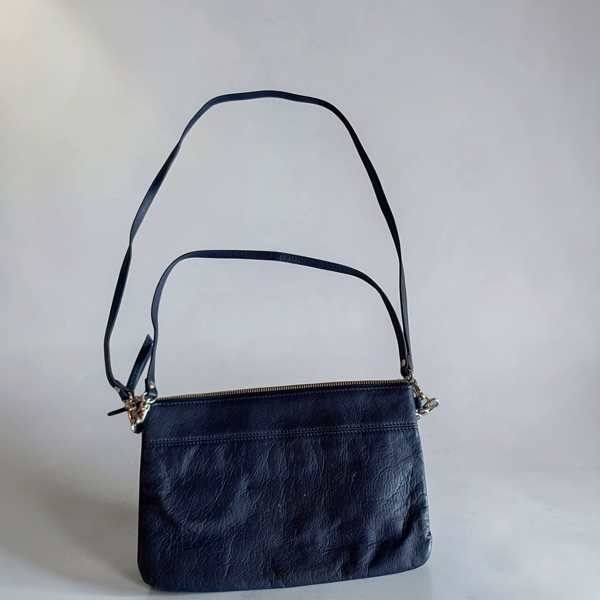 CAROLL Paris Genuine Cowhide Leather Navy Ivory Stripe Shoulder Crossbody Bag 3