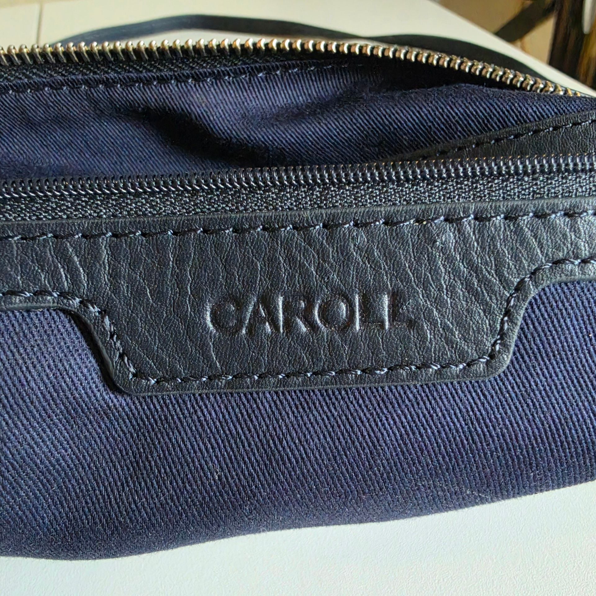 CAROLL Paris Genuine Cowhide Leather Navy Ivory Stripe Shoulder Crossbody Bag 4