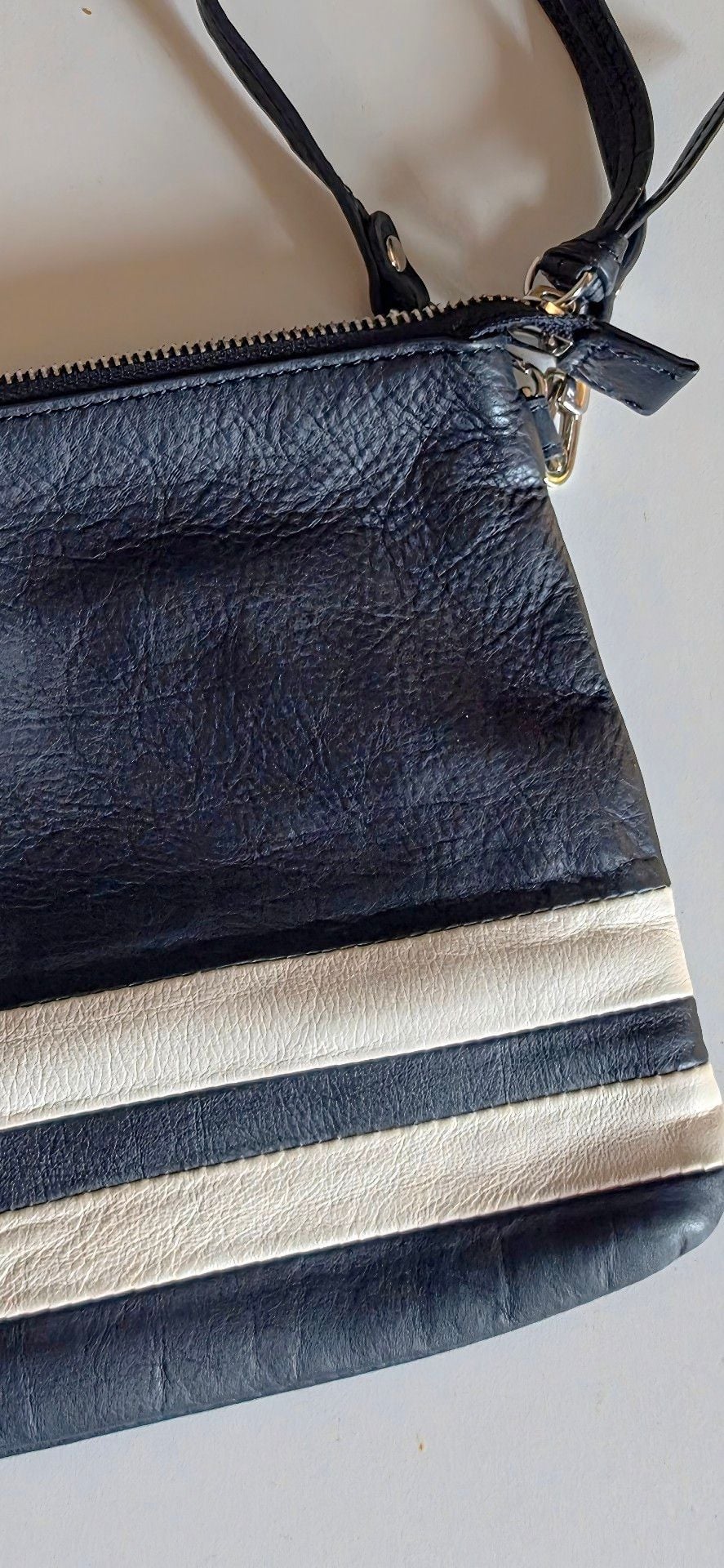 CAROLL Paris Genuine Cowhide Leather Navy Ivory Stripe Shoulder Crossbody Bag 5