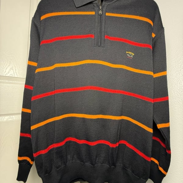 Vintage David Wilyms Sailing Comp Yachting Sweater Size L Striped Pullover Navy