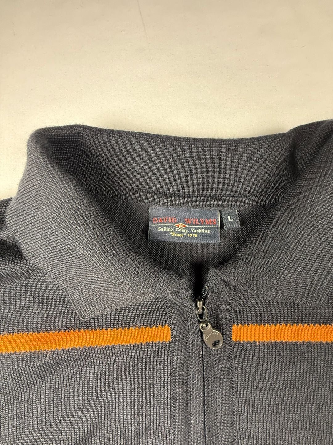 Vintage David Wilyms Sailing Comp Yachting Sweater Size L Striped Pullover Navy 9