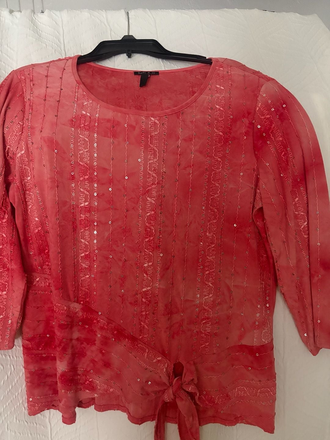 Sami & Jo Blouse Size L Red Sequins Tie Dye Tunic Top 2