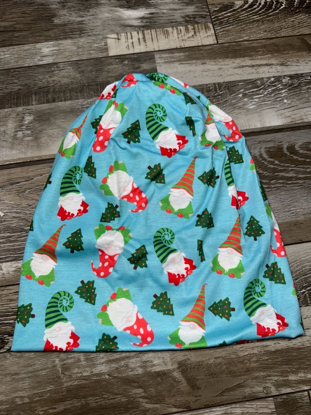 Christmas Gnome Slouchy Beanie Hat Blue Holiday Trees 2