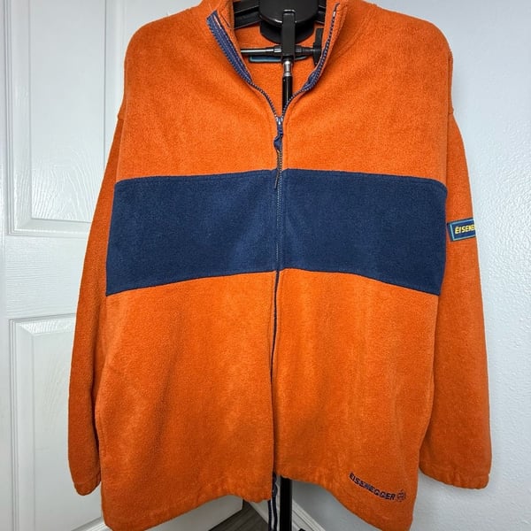 Vintage Eisenegger Full Zip Fleece Jacket Size L Orange Blue Colorblock